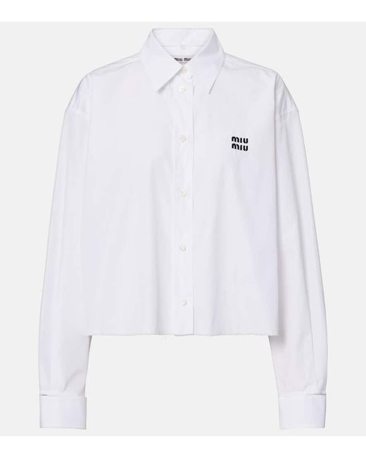 Camisa De Popelin De Algodon Cropped Miu Miu de color White