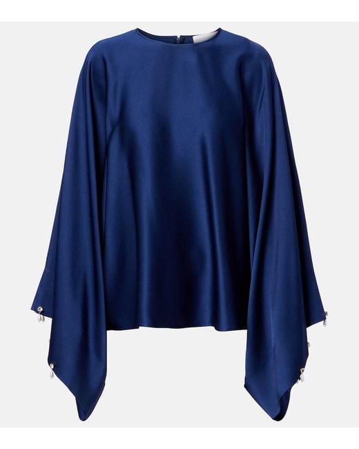 Stella McCartney Blue Faux Pearl-Embellished Satin Top