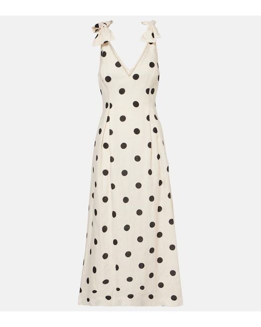 Zimmermann White Polka-Dot Bow-Detail Linen Midi Dress