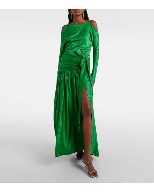 Rabanne Green Gathered Satin Gown