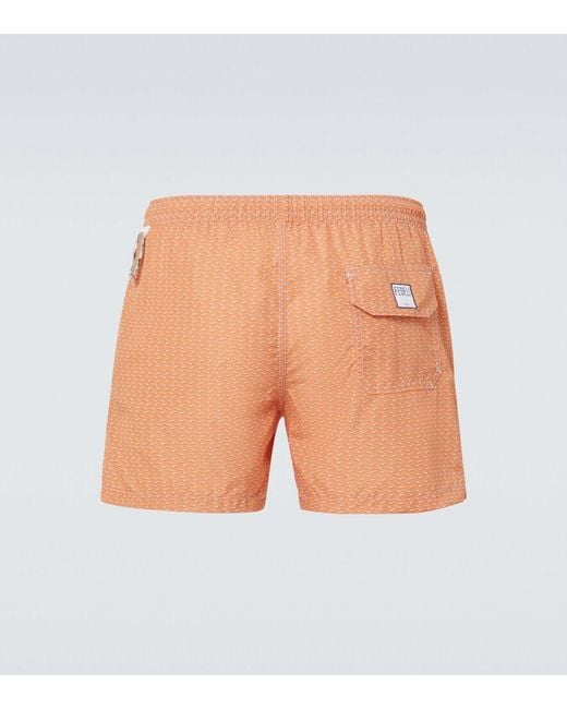 Fedeli White Printed Swim Trunks for men