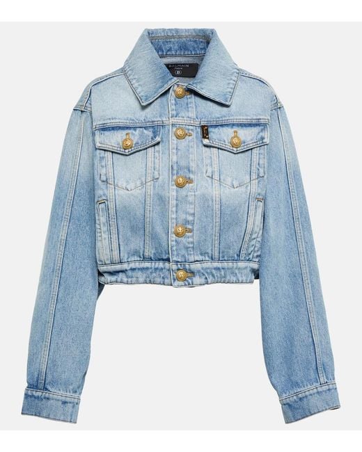 Balmain Blue Cropped Denim Jacket