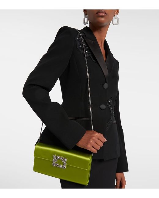 Roger Vivier Green Efflorescence Satin Clutch