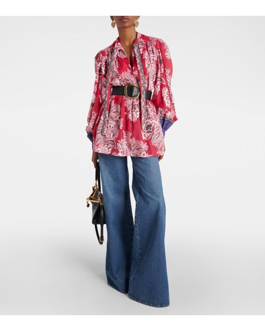 Etro Red Printed Cotton And Silk Blouse