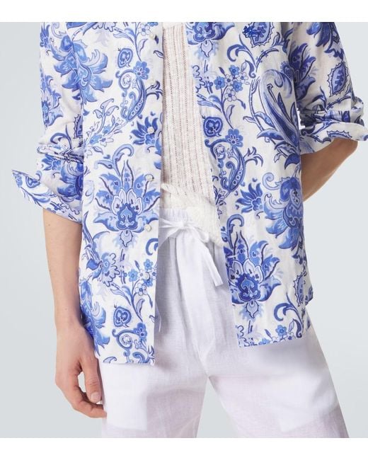 Etro Blue Roma Paisley Linen Shirt for men