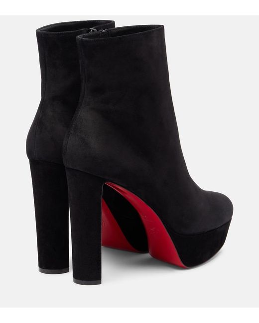 Christian Louboutin Black Loo Booty Suede Platform Boots 130