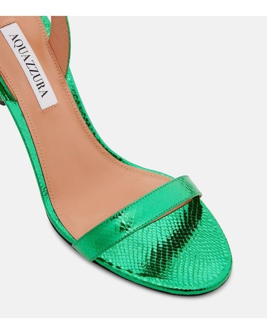 Aquazzura Green So Nude 85 Metallic Snake-Effect Leather Slingback Sandals