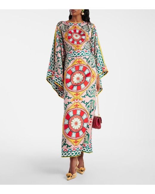 Dolce & Gabbana Red Printed Silk Gown