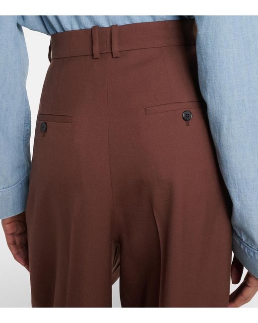 Saint Laurent Brown Pleated Wool Gabardine Wide-Leg Pants