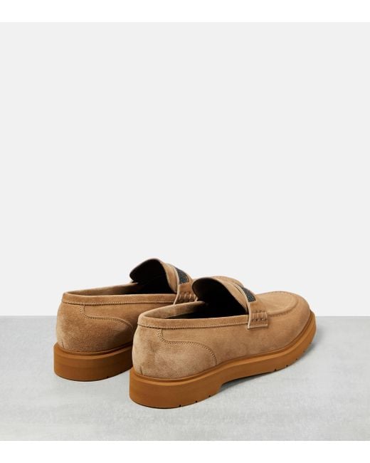 Brunello Cucinelli Brown Embellished Suede Loafers