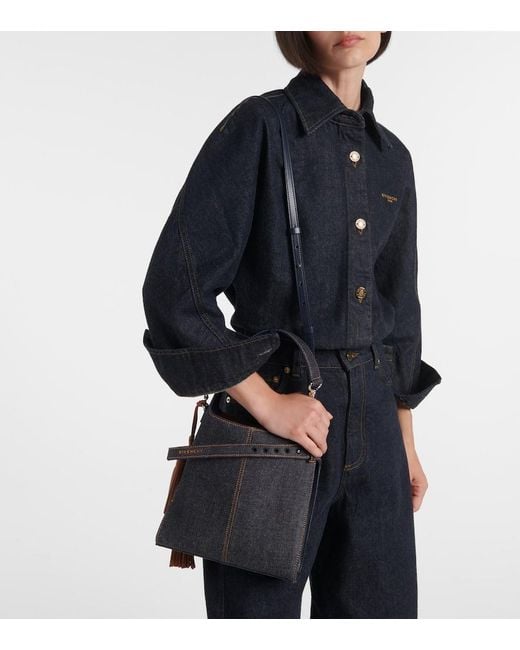 Givenchy Black Schultertasche Belted Mini Hobo Aus Denim