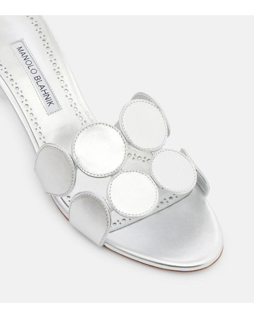 Manolo Blahnik White Haribalmu 50 Metallic Leather Mules
