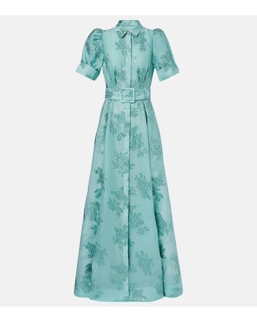 Rebecca Vallance Blue Benette Belted Brocade Shirt Dress