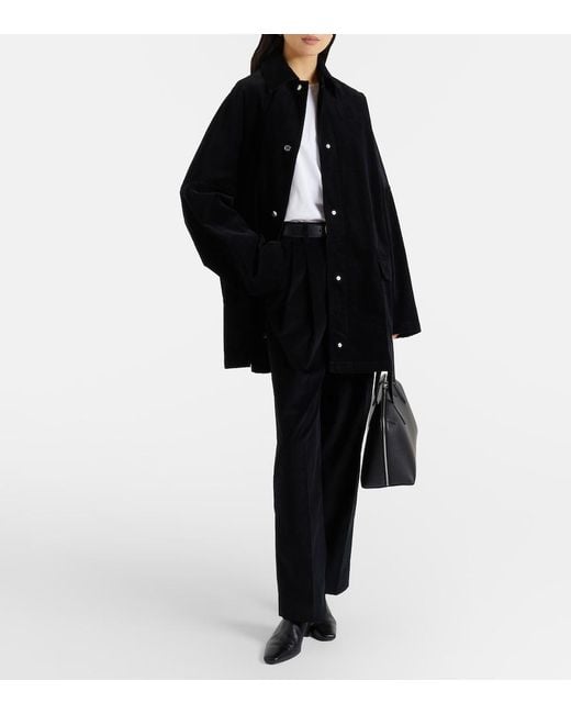 Totême Black Deep Pleat Cotton Corduroy Wide-Leg Pants