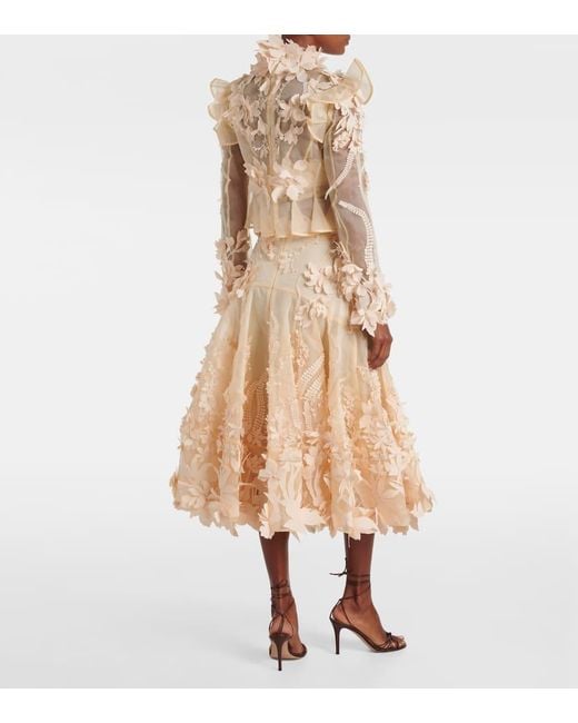 Zimmermann Natural Hypnotic Floral-Applique Silk Blouse