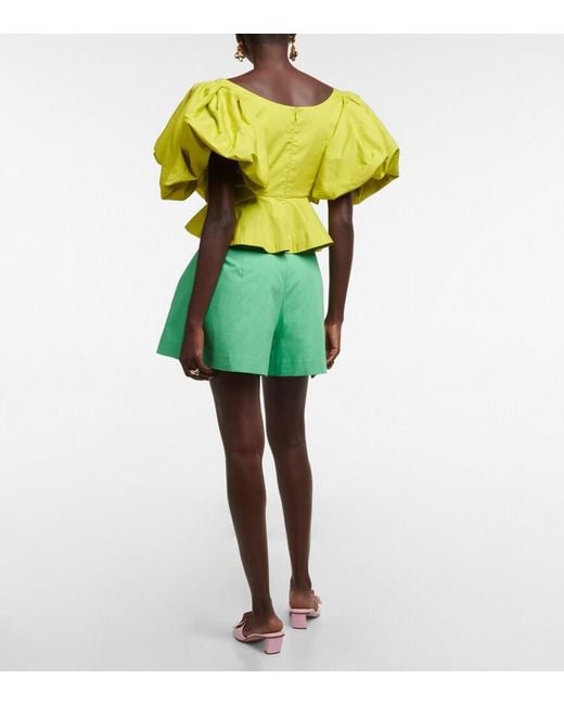 Oscar de la Renta Yellow Peplum Cotton Crop Top