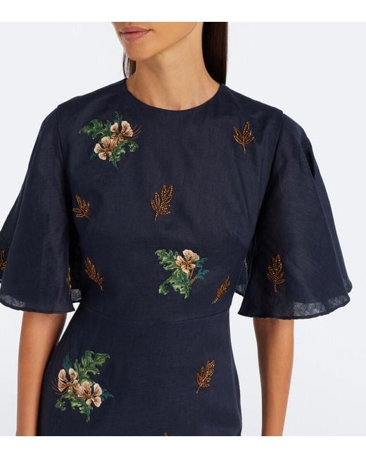 Agua Bendita Blue Ave Anhelo Floral Linen Maxi Dress