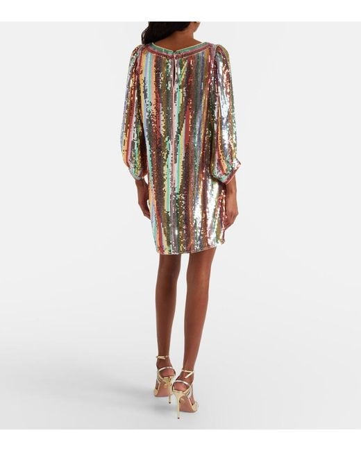 Rixo Multicolor Laurie Sequined Striped Minidress