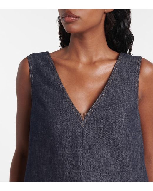 Brunello Cucinelli Blue Monili Cotton Twill Minidress