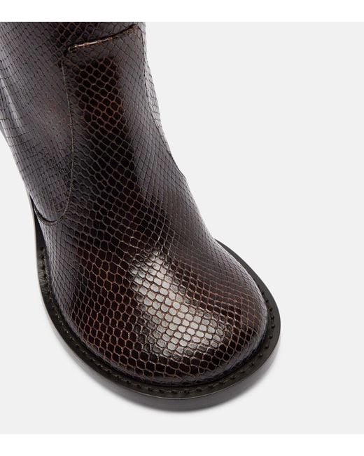 Dries Van Noten Black Snake-Effect Leather Knee-High Boots