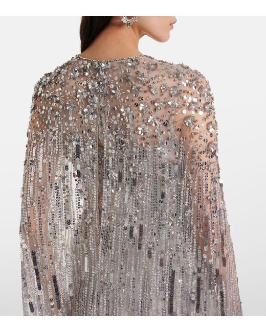 Jenny Packham White Ruby Caped Sequined Gown