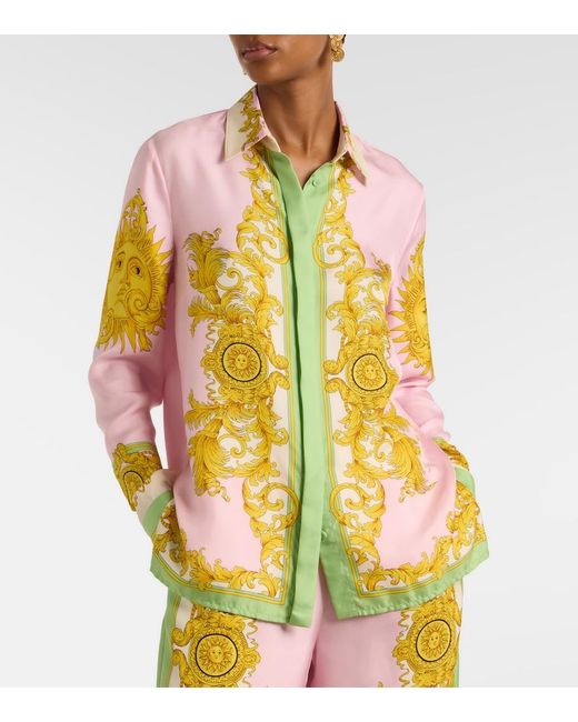 Versace Yellow Printed Silk Twill Shirt