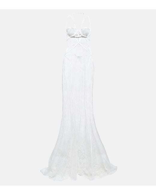 Vestido De Novia Con Encaje Y Cuello Halter Nensi Dojaka de color White