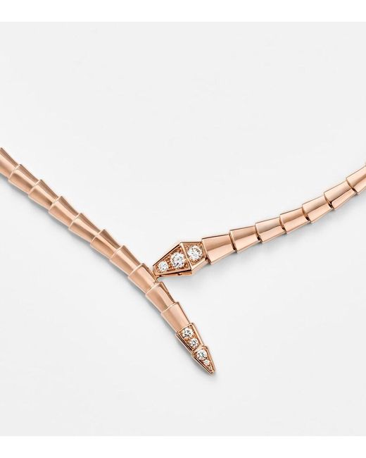 BVLGARI Metallic Serpenti Viper 18Kt Rose Necklace With Diamonds