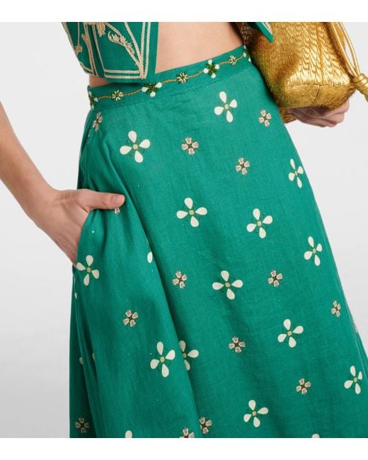 Agua Bendita Green Bel Mar Esmeralda Embroidered Maxi Skirt