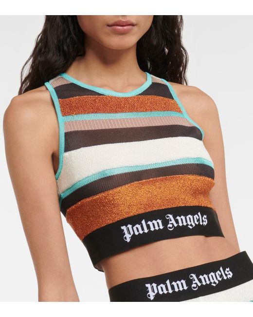 Lurex Stripes Knit Logo Short in brown - Palm Angels® Official
