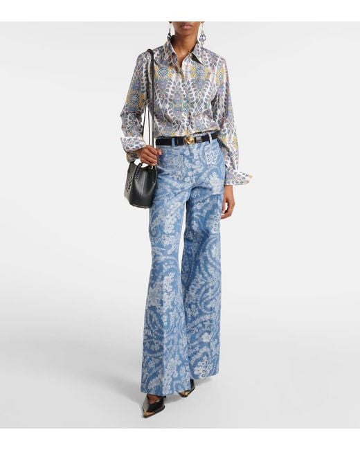 Etro Blue Printed Cotton-Blend Shirt