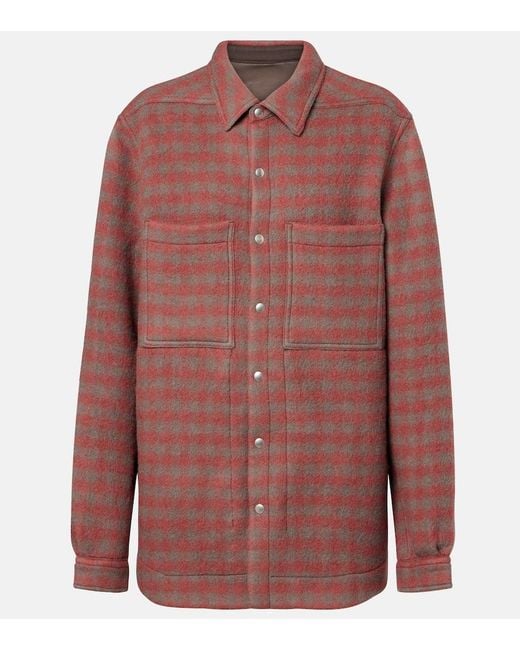 Rick Owens Red Checked Virgin Wool Overshirt