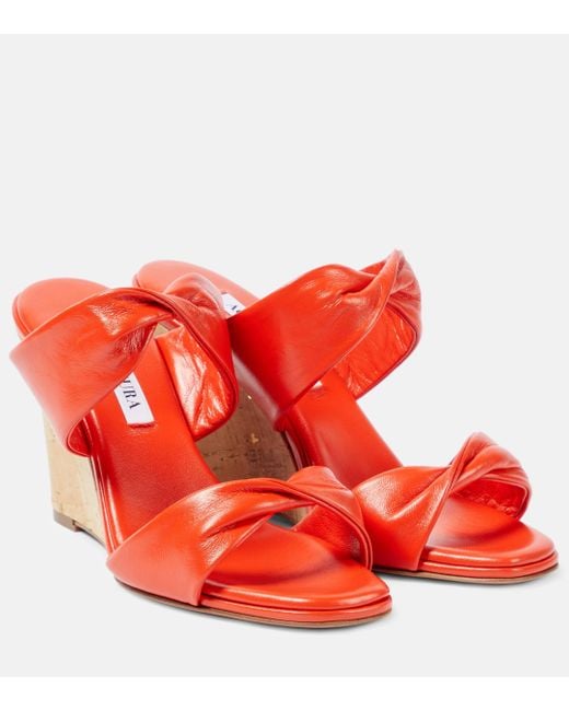 Aquazzura Red Twist Leather Wedge Sandals