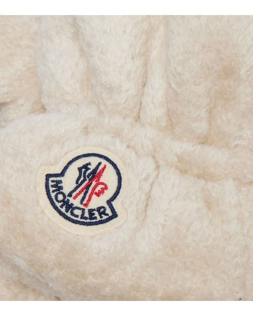 Moncler White Logo Teddy Mittens