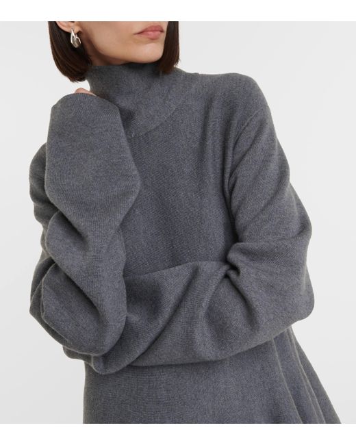 Khaite Gray Clarice High-neck Wool-blend Mini Dress