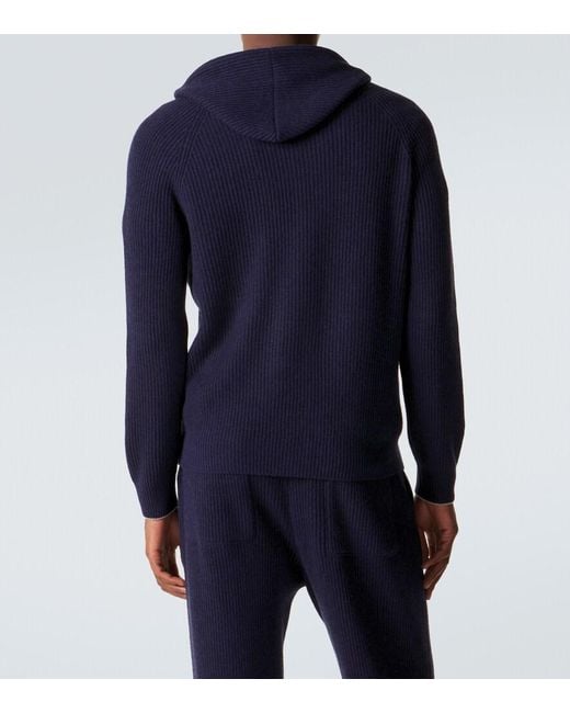 Brunello Cucinelli Blue Ribbed-Knit Cashmere Zip-Up Cardigan for men