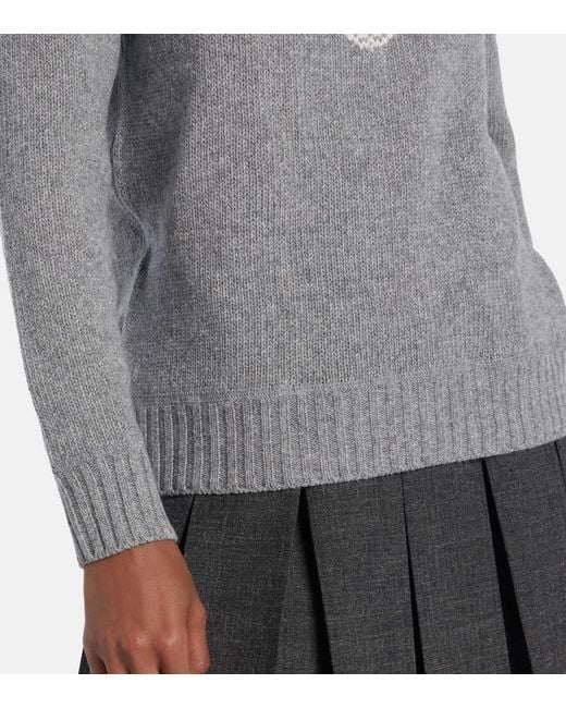 Prada Gray Intarsien-Pullover Aus Kaschmir