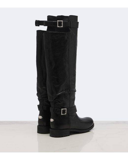 Jimmy Choo Black Biker Leather Knee-High Boots