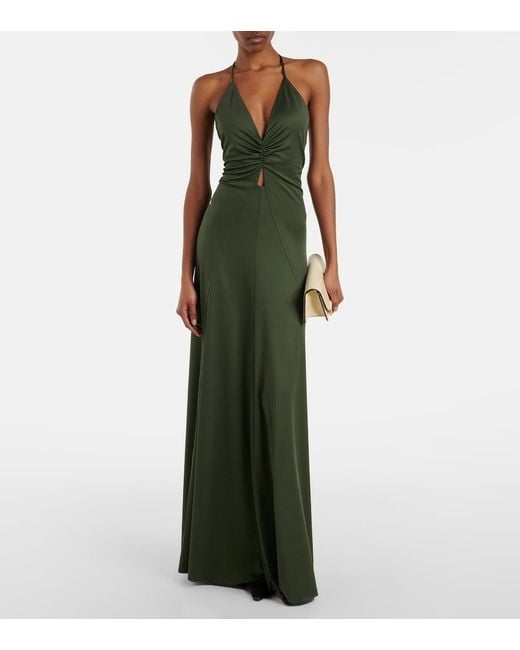Victoria Beckham Green Ruched Maxi Dress