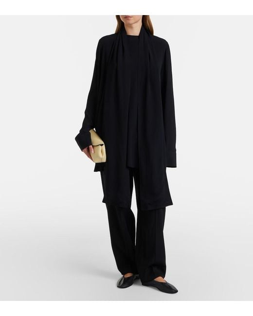 Totême Black Scarf-Detail Blouse
