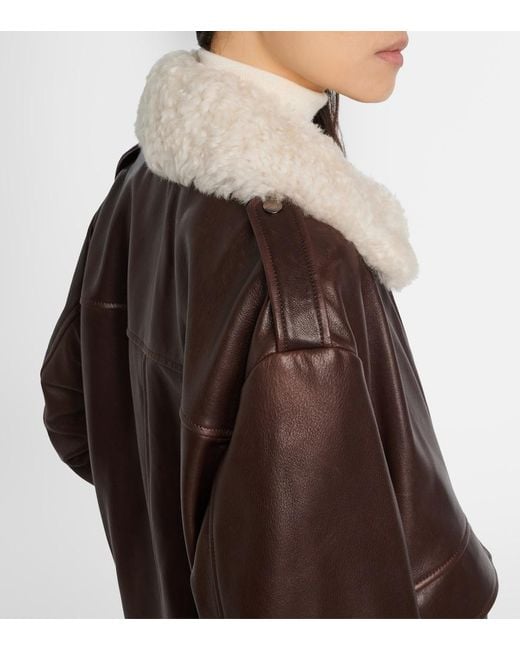 Nour Hammour Brown Drey Shearling-Trimmed Leather Jacket