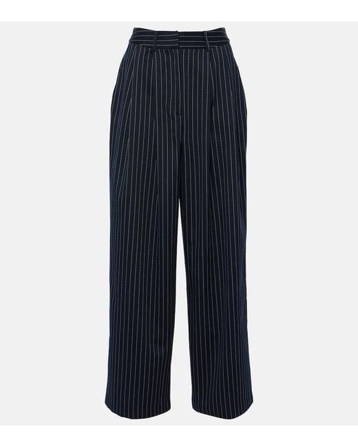 Frankie Shop Blue Pinstripe Ripley Wide-Leg High-Rise Woven-Blend Trousers