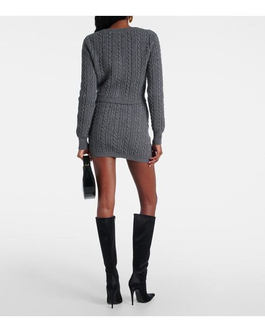 Alessandra Rich Gray Cable-Knit Wool Cardigan