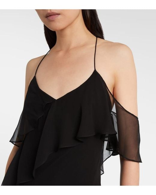 The Sei Black Ruffled Silk Chiffon Maxi Dress