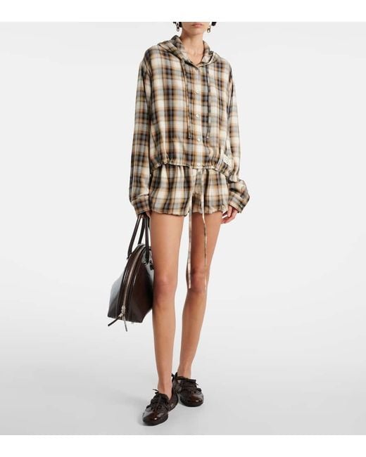 Camisa Cropped A Cuadros Con Capucha Acne de color Brown