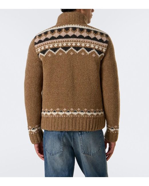 Moncler Brown Jacquard Wool-Blend Down Jacket for men