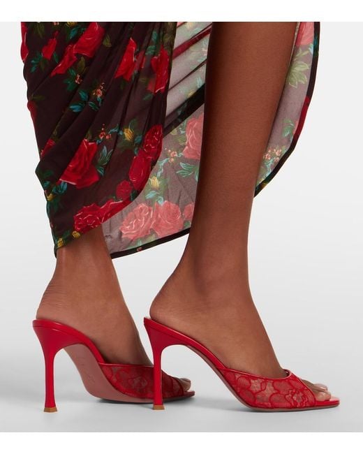 AMINA MUADDI Red Alexa Leather-Trimmed Lace Mules