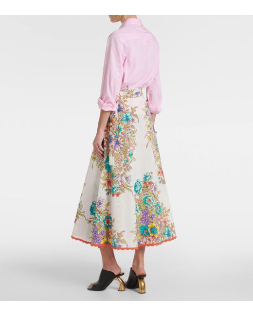 Etro Green Floral Cotton And Silk Midi Skirt