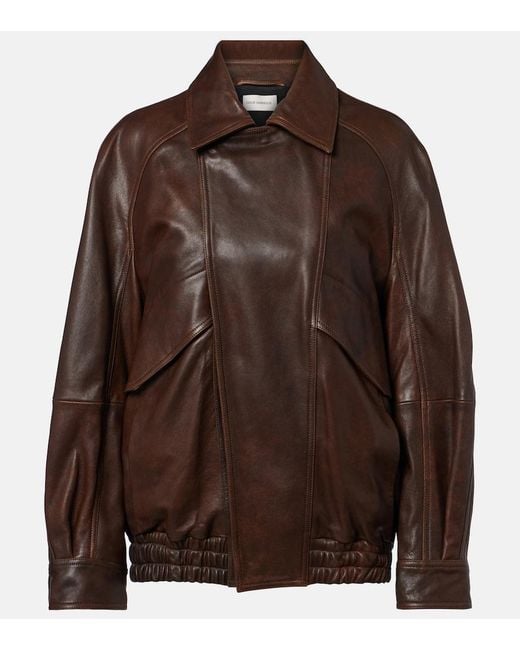 Nour Hammour Brown Rafe Leather Bomber Jacket