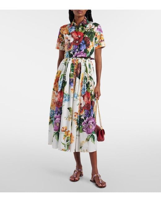 Dolce & Gabbana Multicolor High-Waisted Skirt With A Floral Bouquet Print